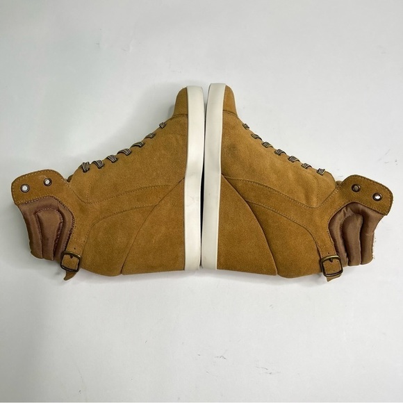 PAJAR Tan Camel Suede Lace-up Workboot Style Wedge Sneaker Buckle Booties Boots - Picture 6 of 13